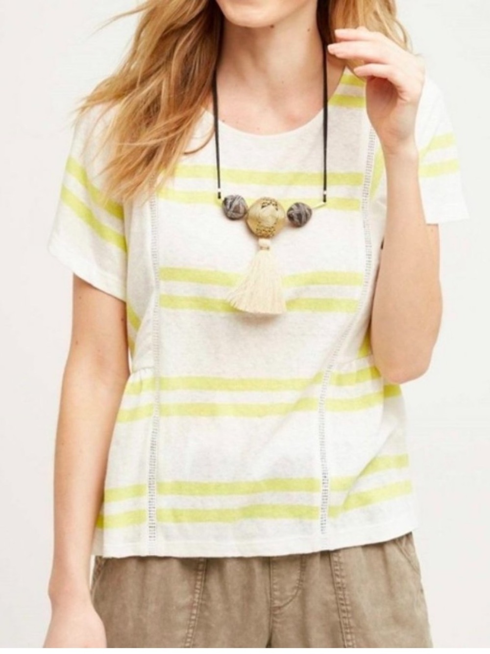 Anthropologie Postmark Hitch Stripe Short Sleeve Yellow White Linen Cotton Small